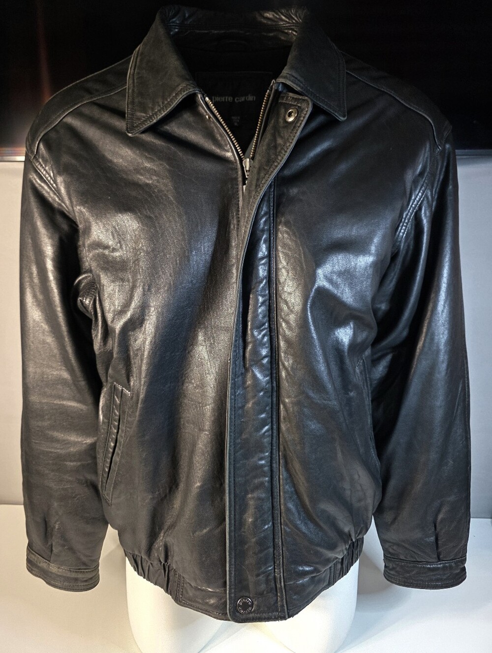 Pierre Cardin Vintage Genuine Leather Zip-Front Bomber Jacket Size XL